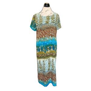 Kayla G Printed Dress Sz Medium Bohemian Boho Hippie Artsy Phoebe Buffay Vintage